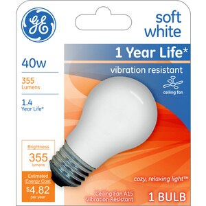 GE Soft White 40W Ceiling Fan Light Bulb, A15, 1 CT