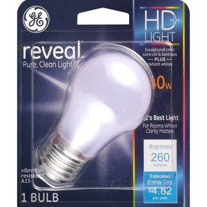 GE Reveal HD 40W Dimmable Ceiling Fan Light Bulb, A15, 1 CT