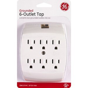 GE - 6 tomacorrientes con cable a tierra, blanco