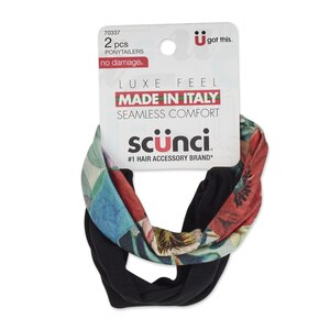 Scunci Solid & Print Hosiery Ponytailers, 2CT