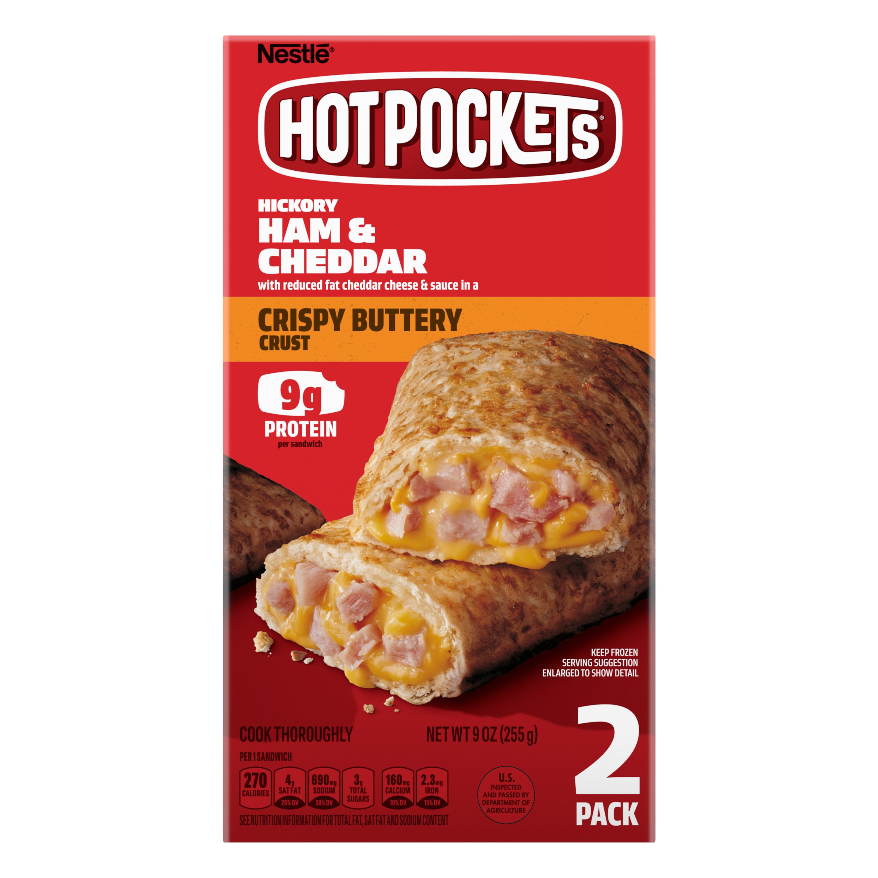 Hot Pockets Hickory Ham and Cheddar Frozen Sandwiches, 2 Pack