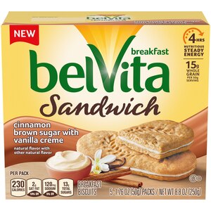 BelVita Sandwich Breakfast Biscuits, Cinnamon Brown Sugar with Vanilla Creme, 8.8 OZ