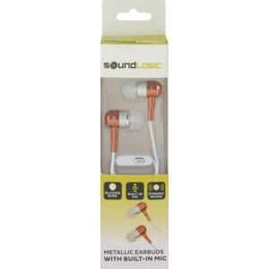 Sound Logic - Auriculares ergonómicos metálicos con micrófono incorporado, naranja