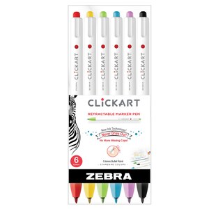 Zebra Click Art Retractable Marker Pen, Fine Point, Assorted Colors, 6 Ct , CVS