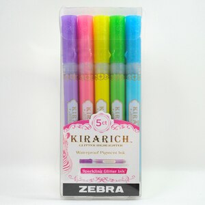 Zebra Pen Kirarich Glitter Highlighter, Chisel Tip, assorted colors, 5 pack