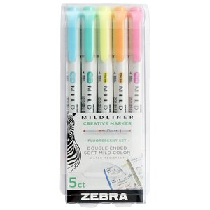 Zebra Pen Mildliner Double Ended Highlighter, Assorted Fluorescent Set, 5 CT