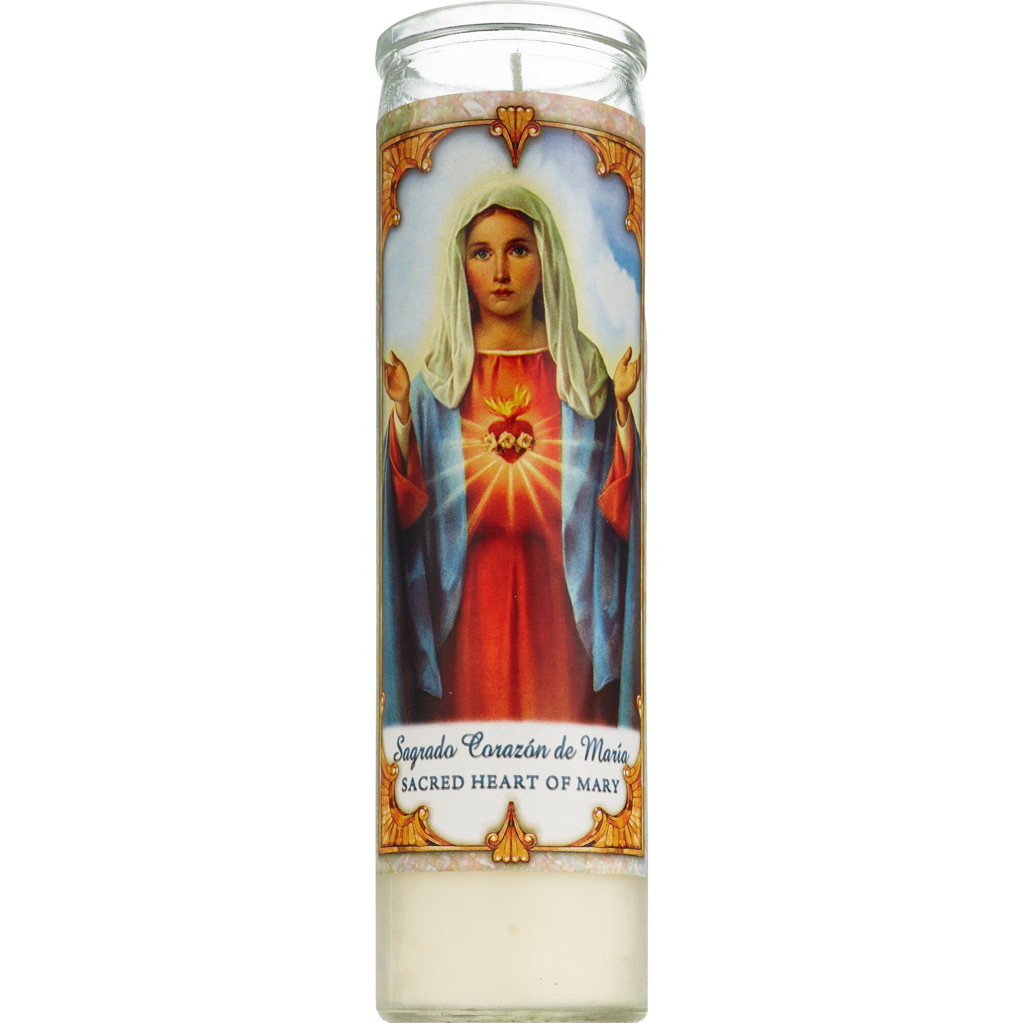 Vela para rezar, Sagrado Corazón de María, cera roja, 8"