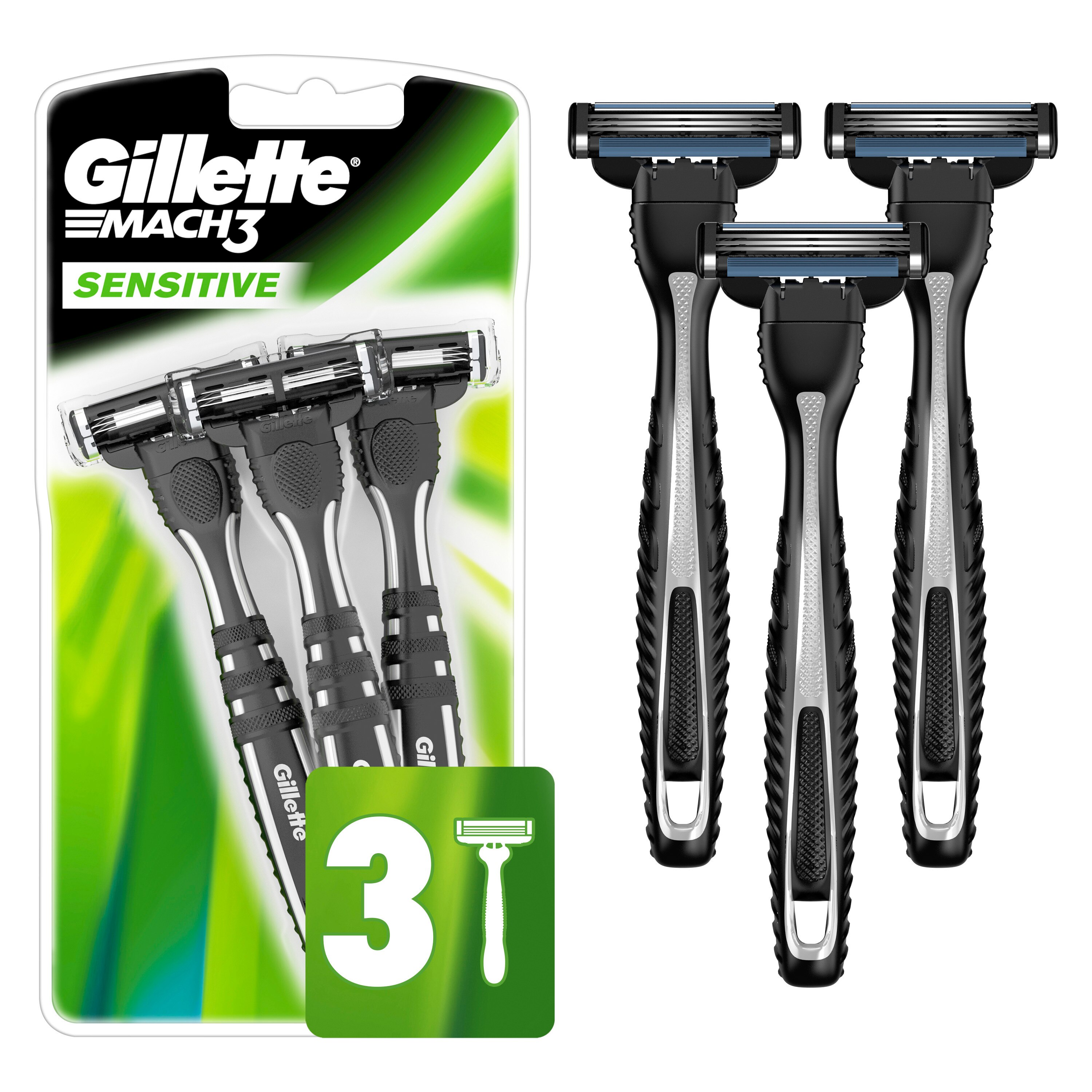 Gillette Mach3 Sensitive Men's Disposable Razor, 3CT