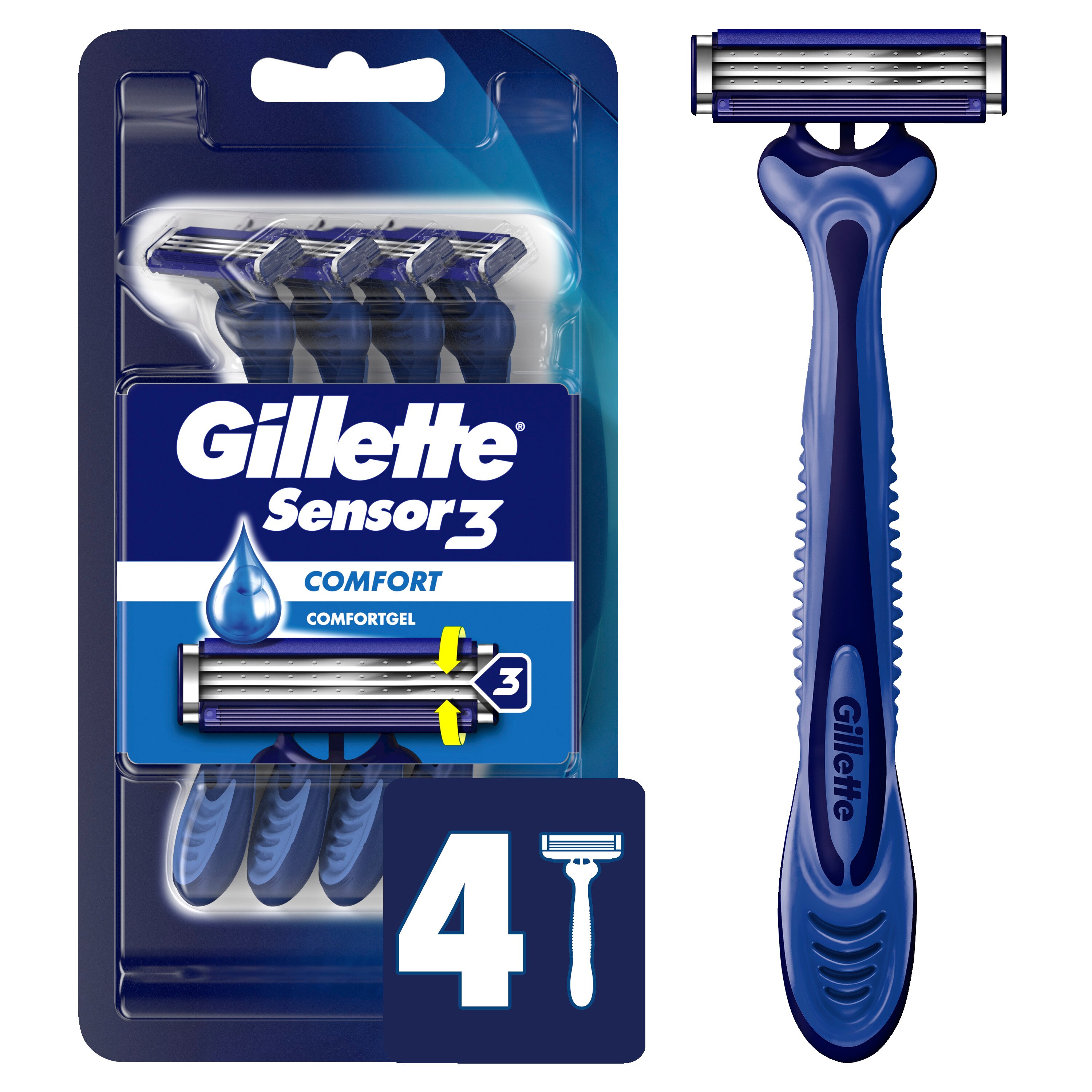 Gillette Sensor3 - Rasuradoras desechables para hombres, 4 u.