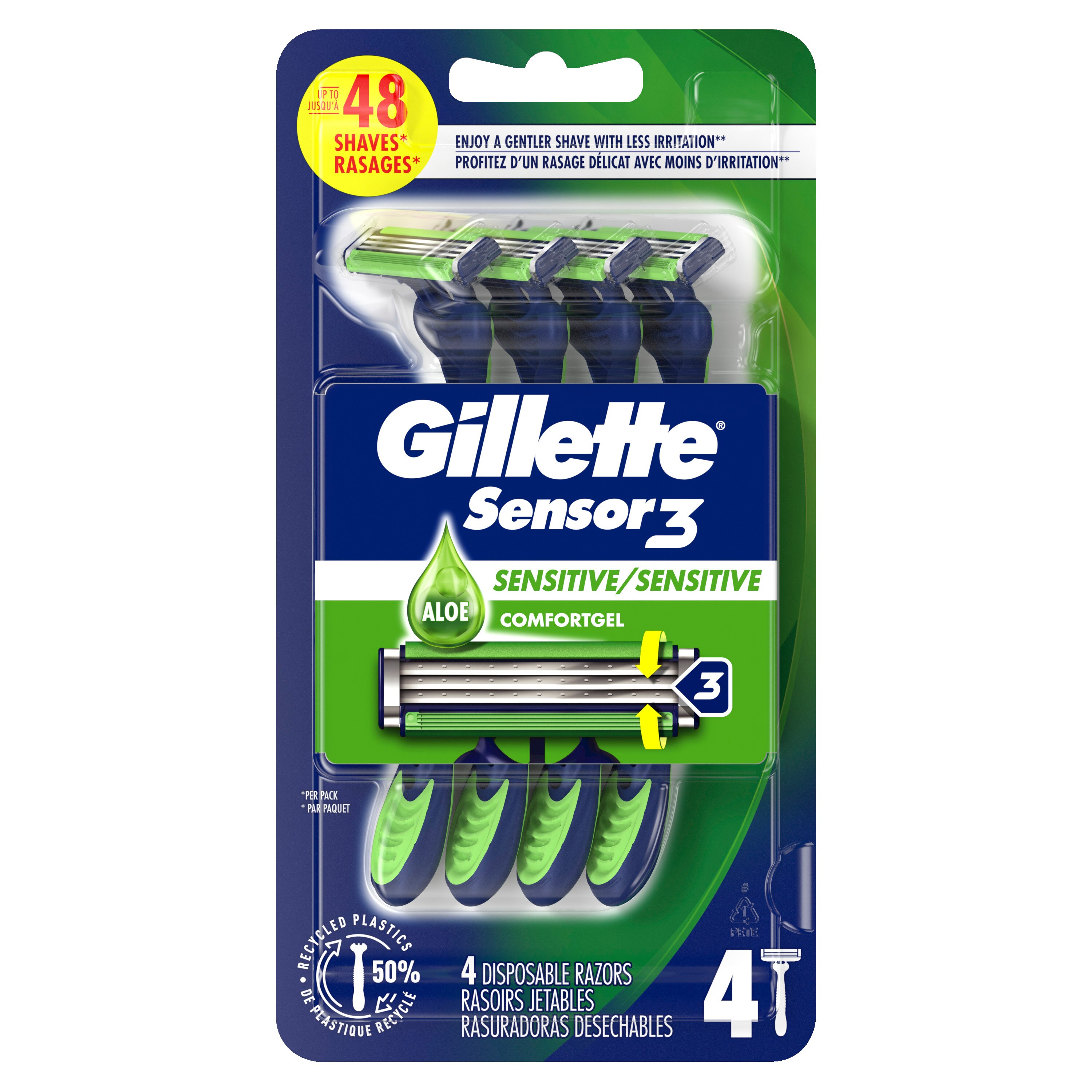 Gillette Sensor3 Sensitive 3-Blade Disposable Razor, 4 Ct , CVS