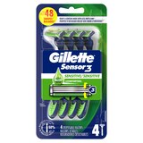 Gillette Sensor3 Sensitive 3-Blade Disposable Razor,  4 CT, thumbnail image 1 of 7