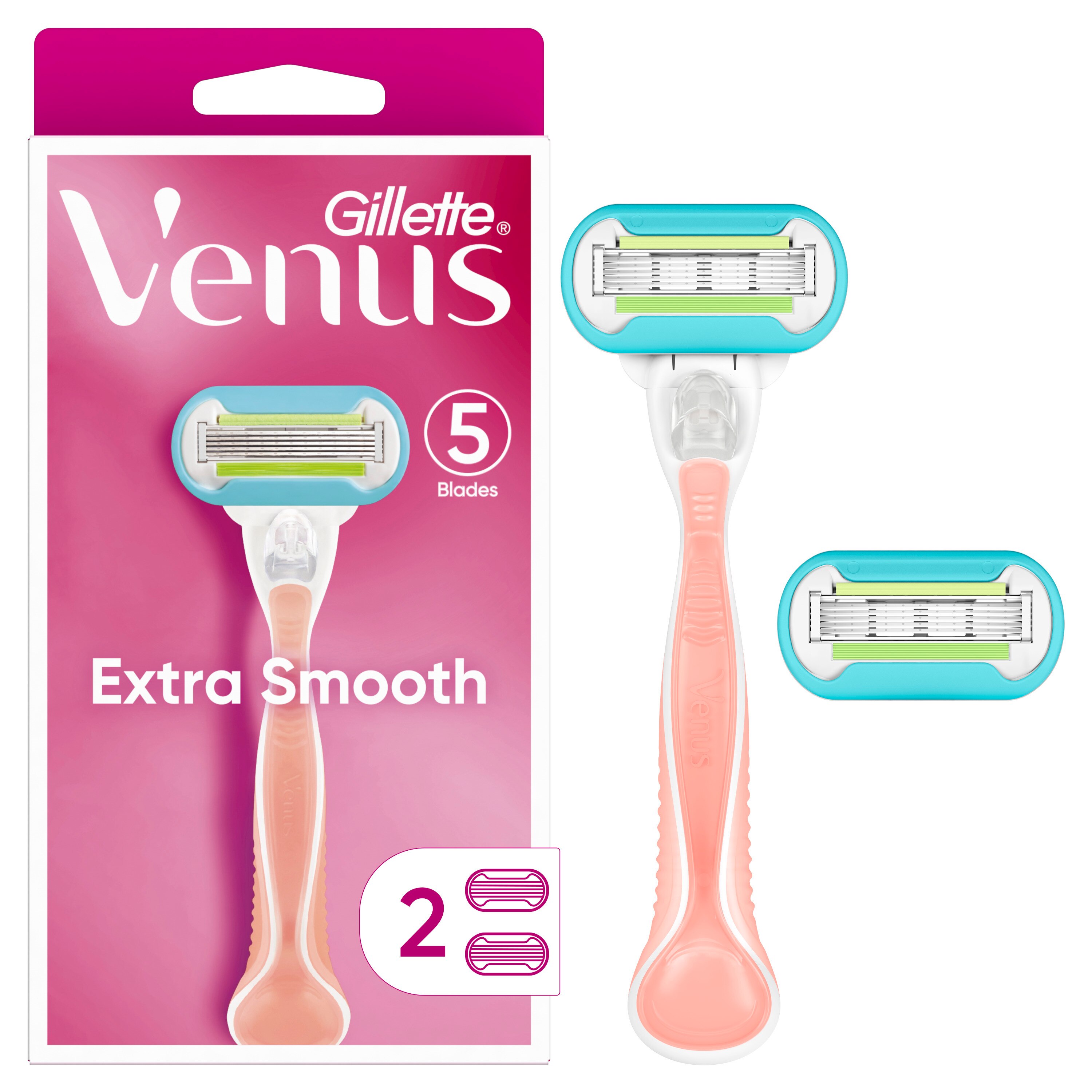 Gillette Venus Extra Smooth Pink Women's Razor - 1 Handle + 2 Refills , CVS