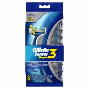 Gillette Sensor3 Simple Men's Disposable Razors, 8 Count