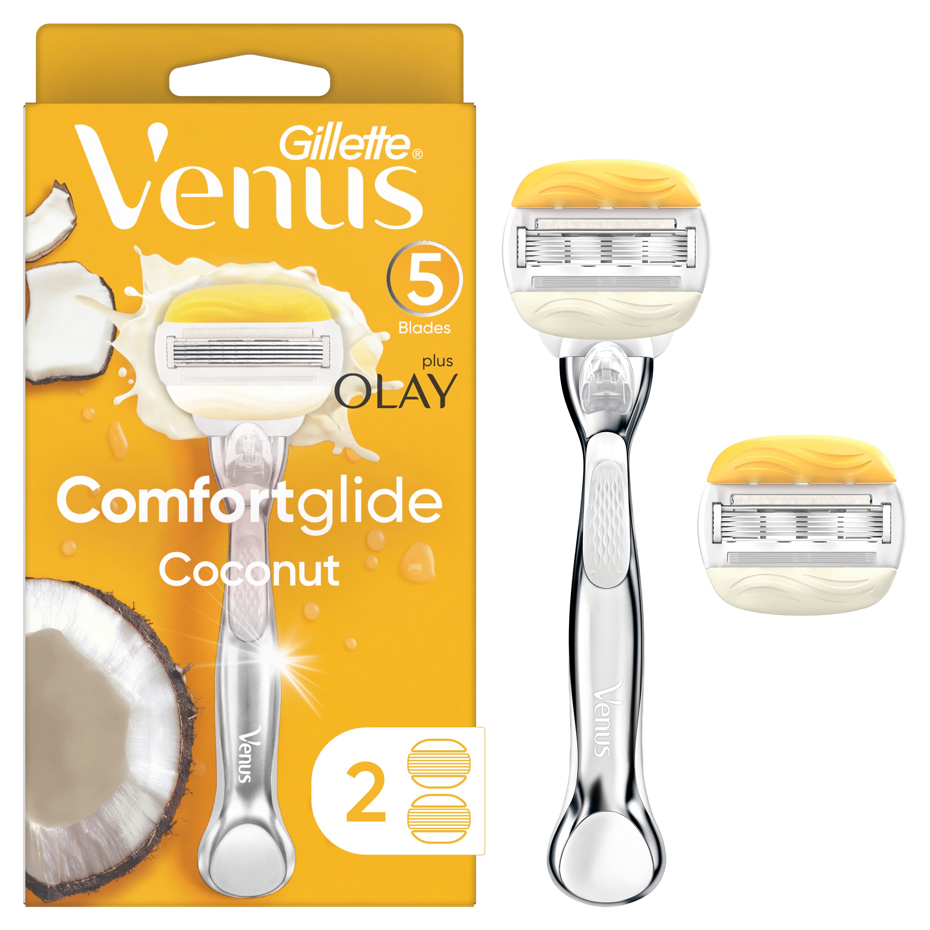 Gillette Venus Coconut ComfortGlide Plus Olay Razor + 2 Razor Blade Refills , CVS