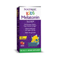 Natrol Kids 1mg Melatonin Fast Dissolve Sleep Aid Tablets, with Lemon Balm, Supplement for Children Ages 4 and up, Drug Free, Dissolves in Mouth, 40 Strawberry Flavored Tablets