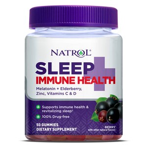 Natrol Sleep + Immune Health Gummies, 6mg Melatonin Per Serving, Berry, 50 CT