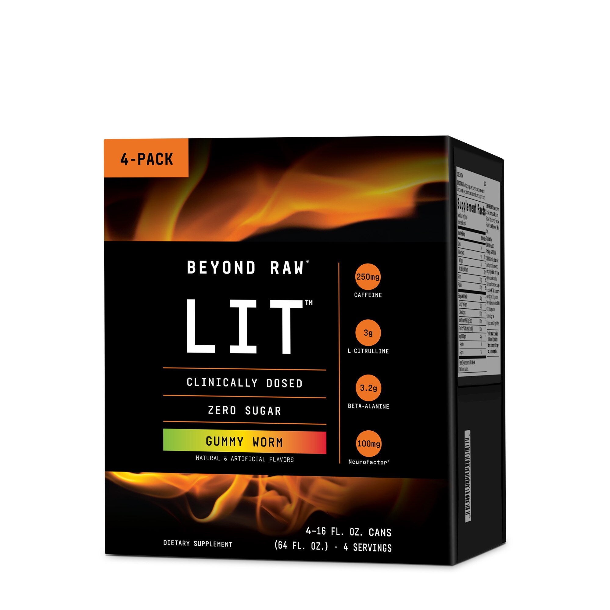 GNC Beyond Raw LIT On-The-Go Pre-Workout, Gummy Worm, 4 - 16 Oz Cans , CVS