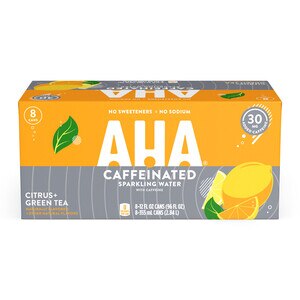 AHA Sparkling Citrus + Green Tea Flavored Water With Caffeine & Electrolytes, 12 Oz Cans, 8 Pack , CVS