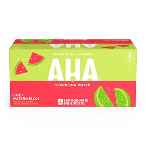 AHA Sparkling Water, Lime + Watermelon Flavored Water, 12 fl oz, 8 Pack
