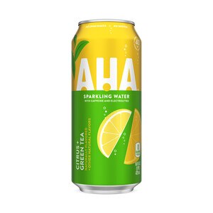 AHA Citrus + Green Tea Sparkling Water with Caffeine & Electrolytes, 16 Fl Oz