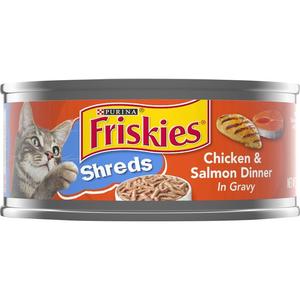 Purina Friskies Shreds Wet Cat Food, Chicken & Salmon Dinner in Gravy, 5.5 OZ