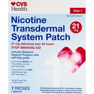 CVS Health Nicotine Transdermal System 21mg Patch, Step 1, 7 Ct