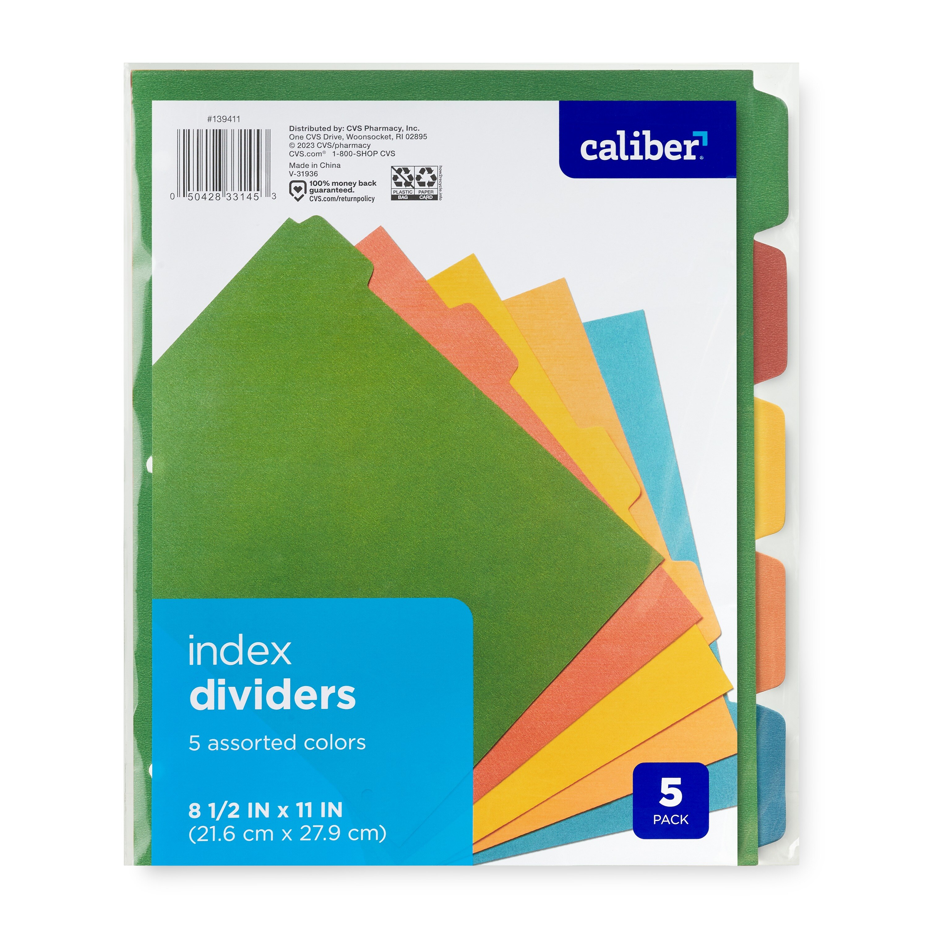 Caliber Index Dividers, Assorted Colors, 5 CT