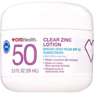 CVS Health Clear Zinc Broad Spectrum Sun Lotion SPF 50, 2 OZ