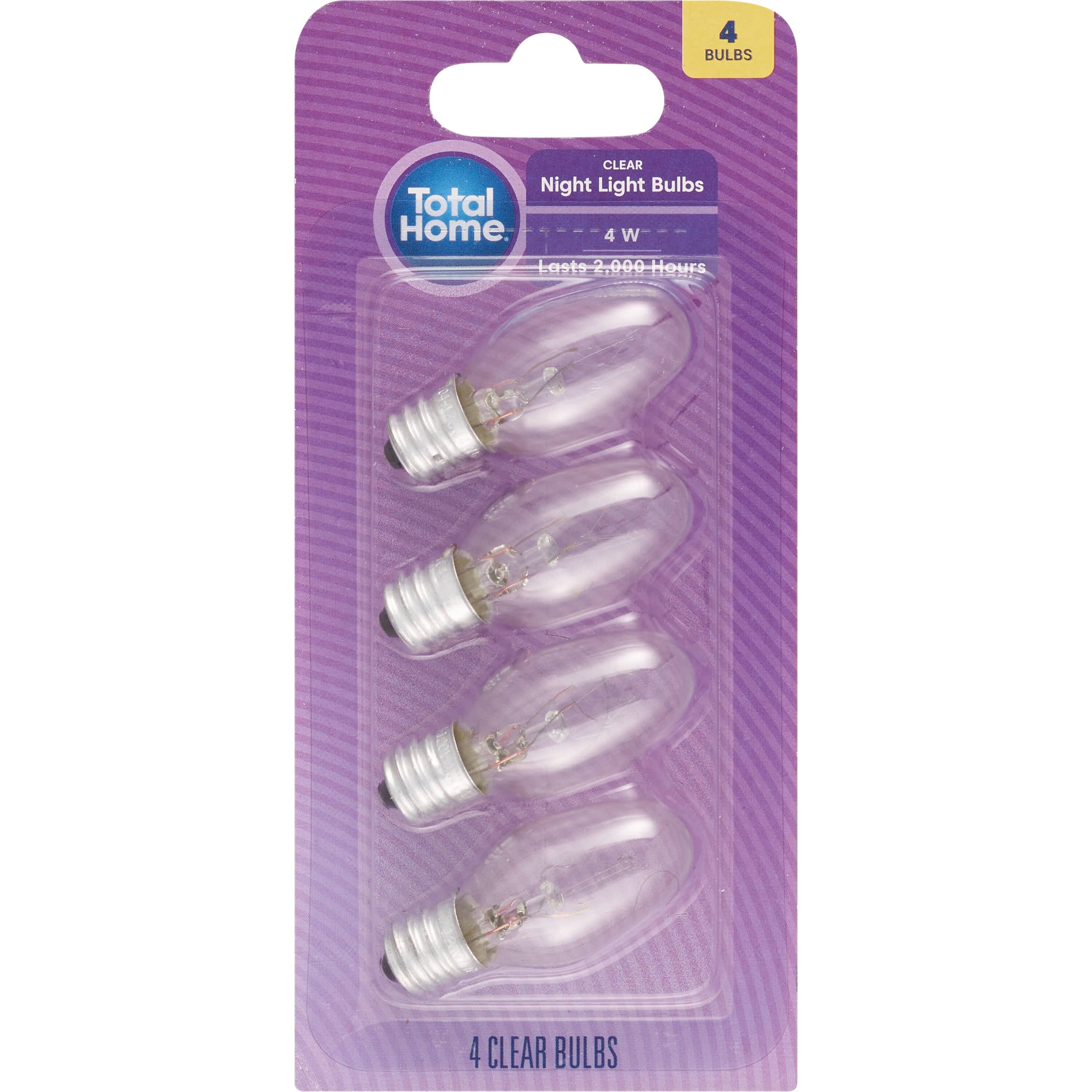 Total Home Clear Night Light Bulbs, 4 w, 4 ct