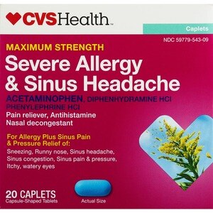  CVS Health Maximum Strength Severe Allergy & Sinus Headache Acetaminophen Tablets, 20 CT 