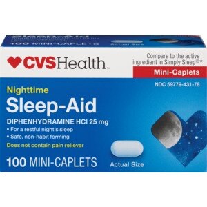 CVS Health Nighttime Sleep Aid - Clorhidrato de difenhidramina de 25 mg, alivia el insomnio ocasional, 24 u.