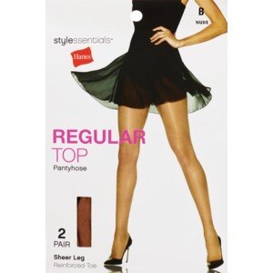 Style Essentials by Hanes Regular Top Pantyhose Reinforced Toe 2 Pairs