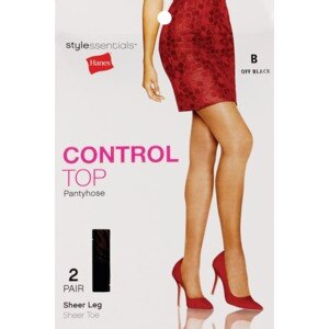 Style Essentials By Hanes Control Top Pantyhose Sheer Toe, Off Black, Size B, 2 Ct , CVS