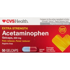 CVS Health Extra Strength Acetaminophen Pain Reliever & Fever Reducer 500 MG Gelcaps, 50 Ct