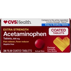 CVS Health Extra Strength Acetaminophen Pain Reliever & Fever Reducer 500 MG Tablets, 24 Ct