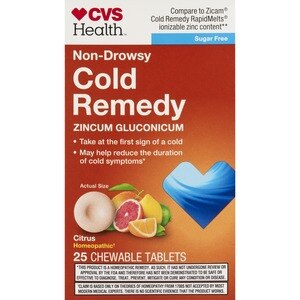 CVS Health Non Drowsy Homeopathic Cold Remedy Chewable Tablets, Citrus, 25 Ct