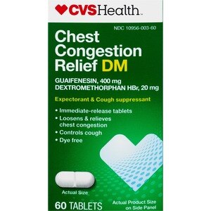 CVS Health Chest Congestion Relief DM - Expectorante e inhibidor de la tos en tabletas, 60 u.