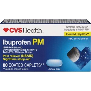  CVS Health Ibuprofen and Diphenhydramine Citrate Tablets, 200 mg/38 mg, Pain Reliever (NSAID)/Nighttime Sleep-Aid, 80 CT 