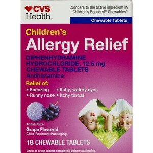 CVS Health Children's Allergy Relief Grape Chewable Diphenhydramine Antihistamine Tablets