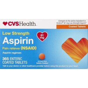 CVS Health - Aspirina de baja dosis en tabletas con recubrimiento entérico, 81 mg, {[#1]} u.