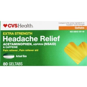 CVS Health Extra Strength Headache Relief Acetaminophen, Aspirin (NSAID) & Caffeine Geltabs, 80 Ct