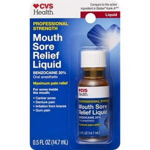 CVS Health Instant Mouth Sore Relief Liquid, Benzocaine 20% Professional Strength Maximum Pain Relief - 0.5 Oz