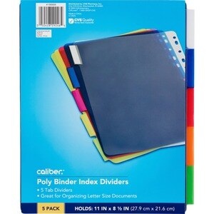 Caliber Poly Index Dividers, Assorted Colors, 5 CT