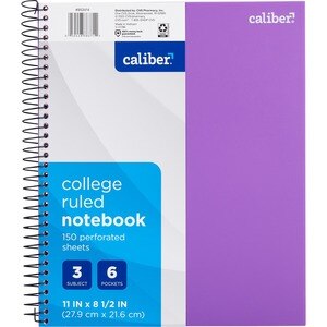 Caliber 3 Subject Notebook College Ruled, 11" x 8.5"
