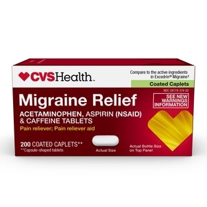 CVS Health Migraine Relief Acetaminophen Aspirin (NSAID) & Caffeine Tablets, 200 Ct