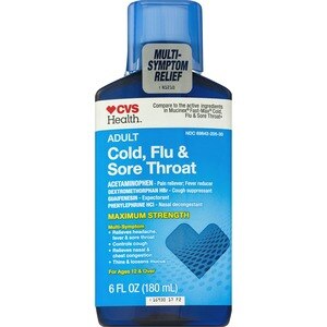 CVS Health Mucus Relief Cold, Flu & Sore Throat; Helps Relieve Common Cold and Flu Symptoms