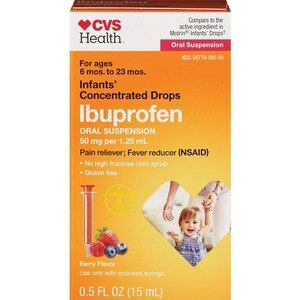  CVS Health Infants' Concentrated Drops, Ibuprofen Oral Suspension, 50 mg per 1.25 mL, Berry Flavor, Pain Reliever and Fever Reducer, 0.5 OZ 