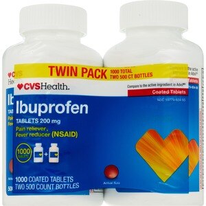 CVS Health Ibuprofen Pain Reliever & Fever Reducer (NSAID) 200 MG Coated Tablets, 500 CT, 2 PACK