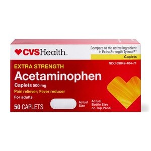 CVS Health Extra Strength Acetaminophen Pain Reliever & Fever Reducer 500 MG Caplets, 50 Ct