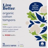 CVS Live Better Organic Cotton Tampons with Compact Plant-Based Plastic Applicator, Super, 16 CT, thumbnail image 1 of 5